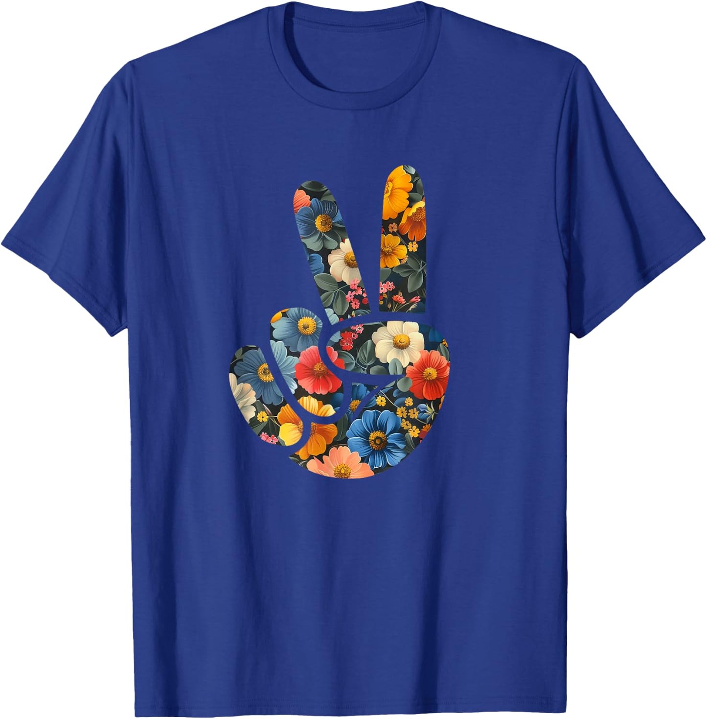 Elegant Silhouette Wildflowers Floral Peace Sign Hand T-Shirt - T-Shirt | Royal
