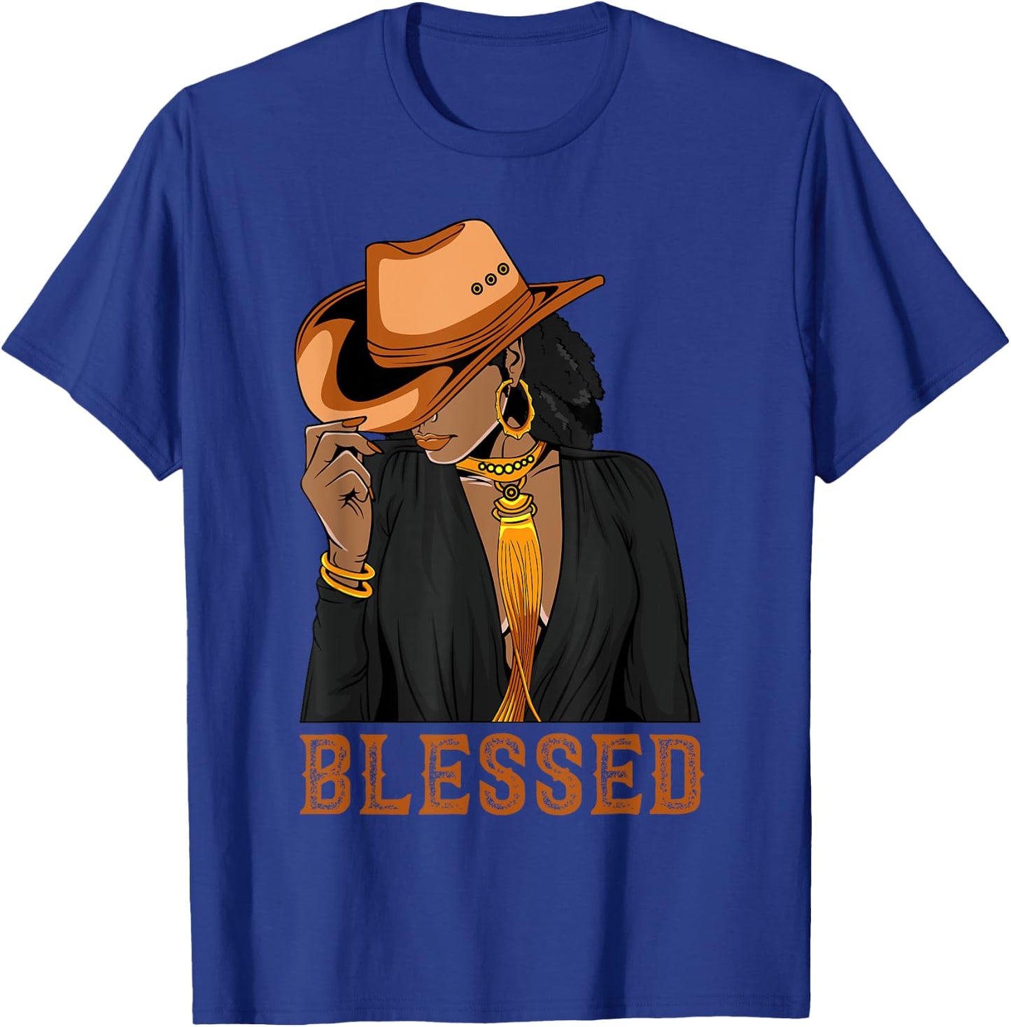 Western Country Black Cowgirl Black Woman Christian Blessed T-Shirt - T-Shirt | Royal