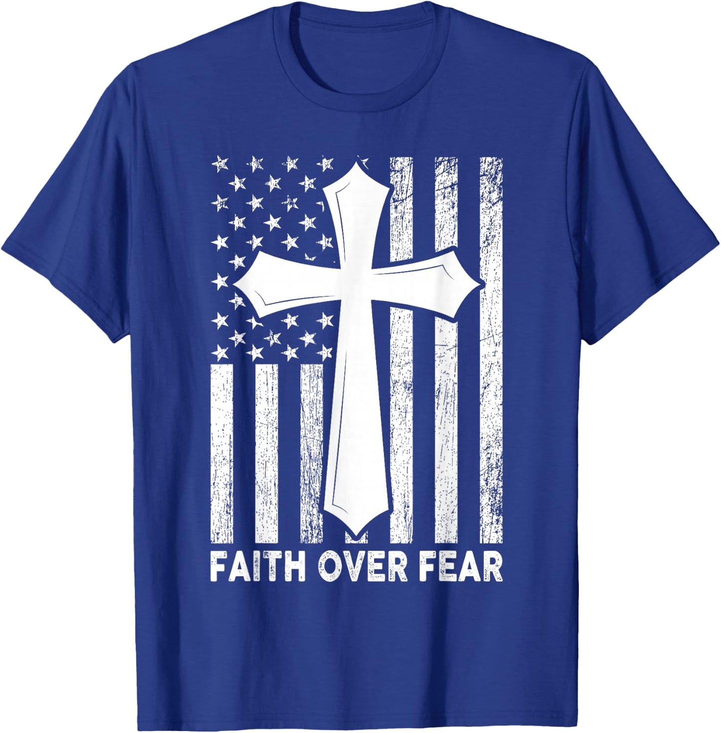 Faith Over Fear Cool Christian Flag Cross Women Kids T-Shirt - T-Shirt | Royal