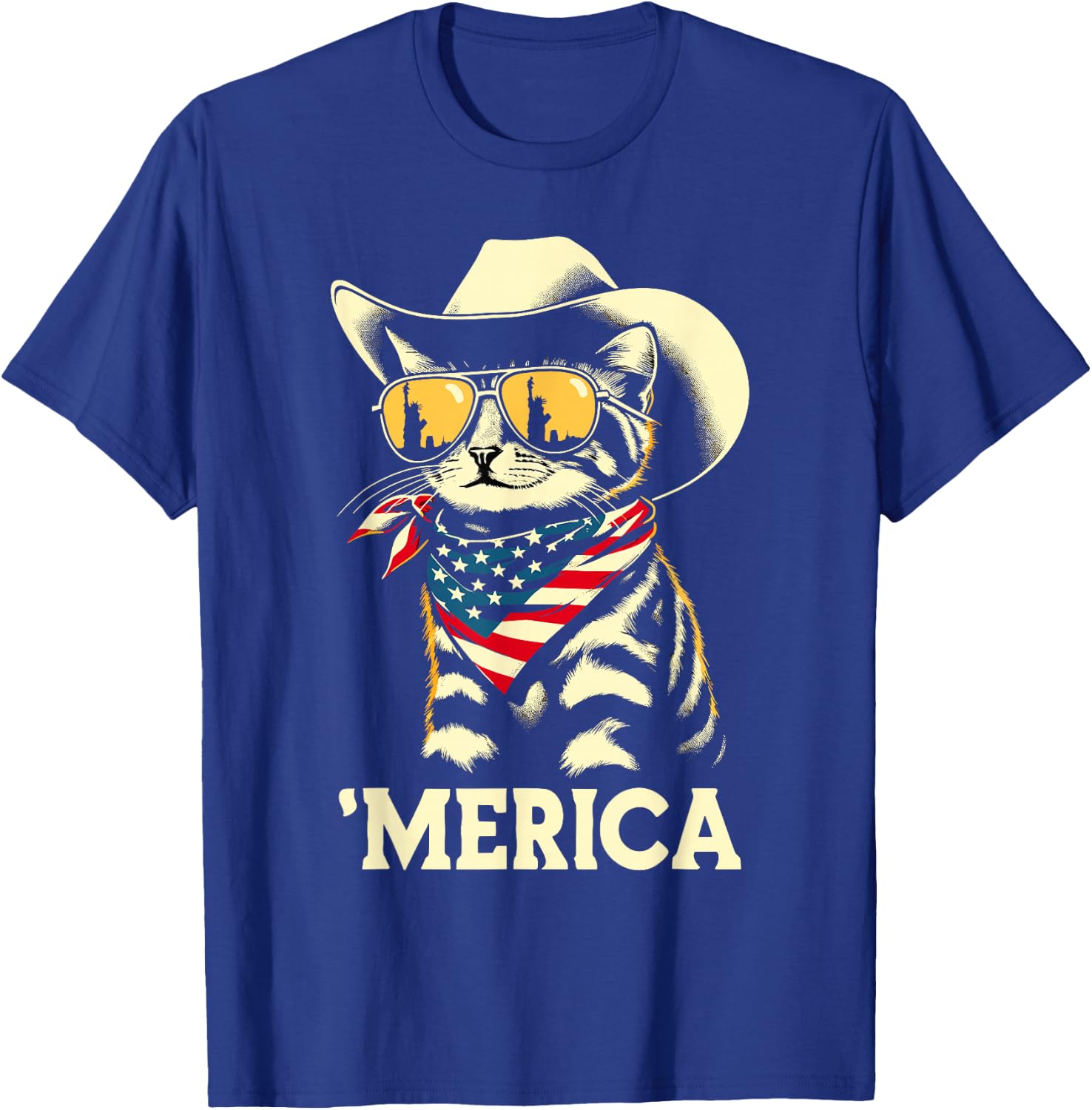 USA 'Merica Cat 4th of July Men Women Kids Funny Patriotic T-Shirt - T-Shirt | Royal