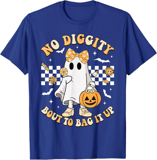 Halloween Ghost No Diggity Bout To Bag It Up Girls Kids T-Shirt - T-Shirt | Royal