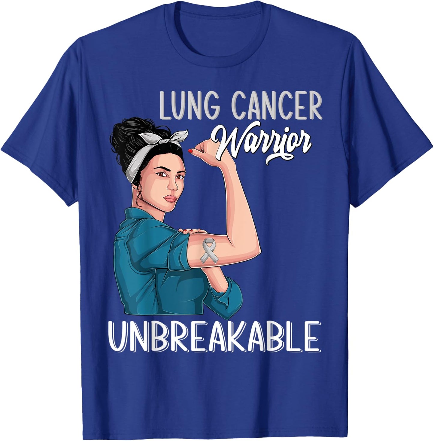 Lung Cancer Awareness Warrior Unbreakable Support T-Shirt - T-Shirt | Royal