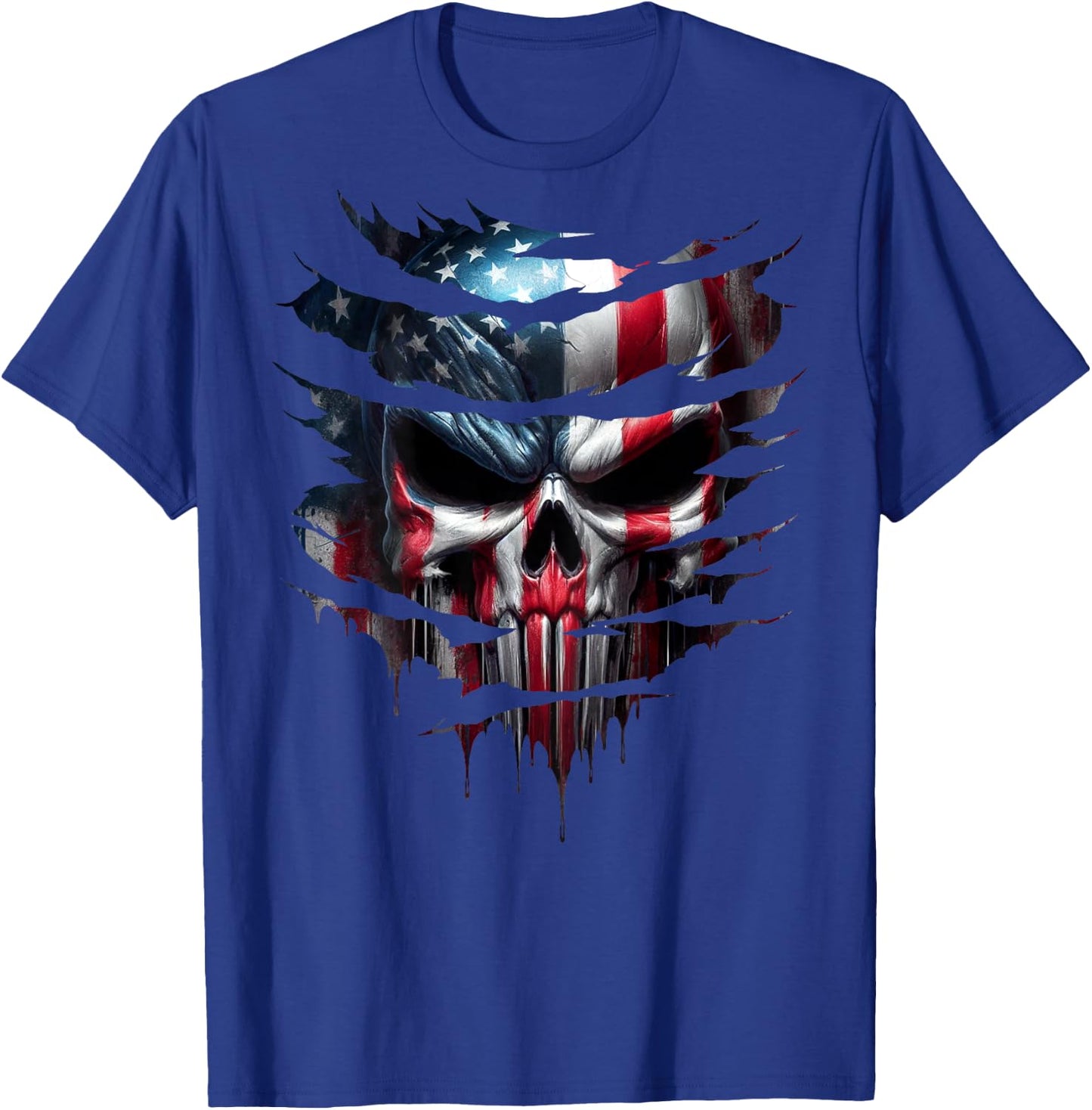 American Skull Patriotic Flag USA Grunge Style Graphic Men T-Shirt - T-Shirt | Royal