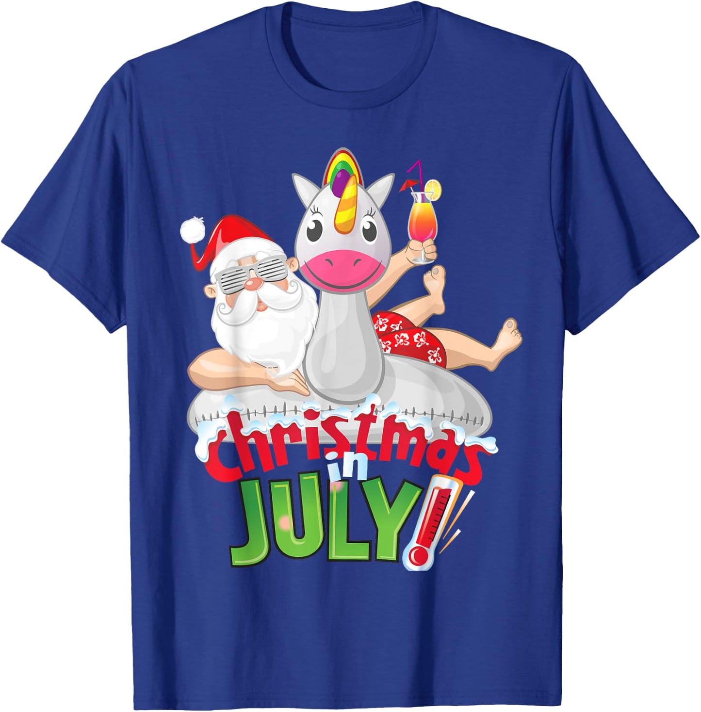 Funny Christmas in July Shirt Summer Unicorn Float Xmas Women Kids T-Shirt - T-Shirt | Royal