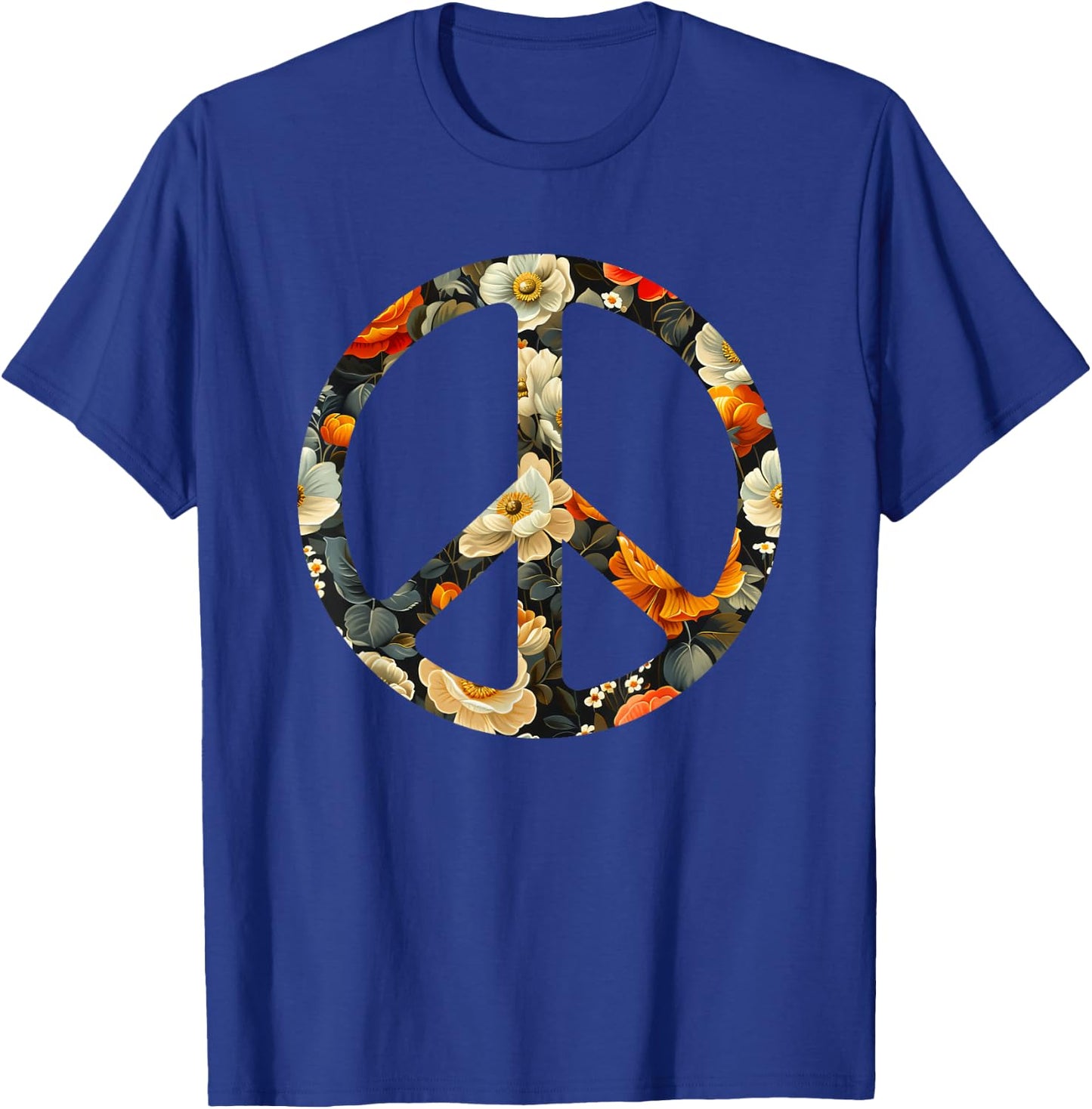 Blooming Harmony Symbol Floral Peace Sign T-Shirt - T-Shirt | Royal