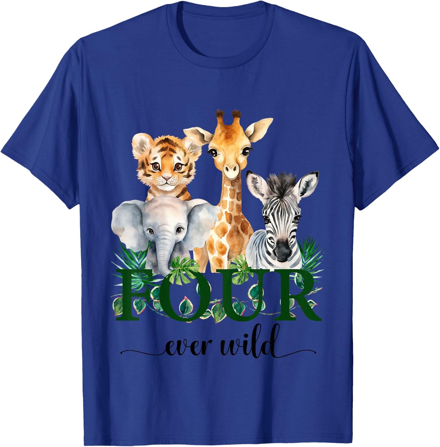Kids Jungle Birthday Four Ever Wild Zoo Safari Party 4th Animals T-Shirt - T-Shirt | Royal