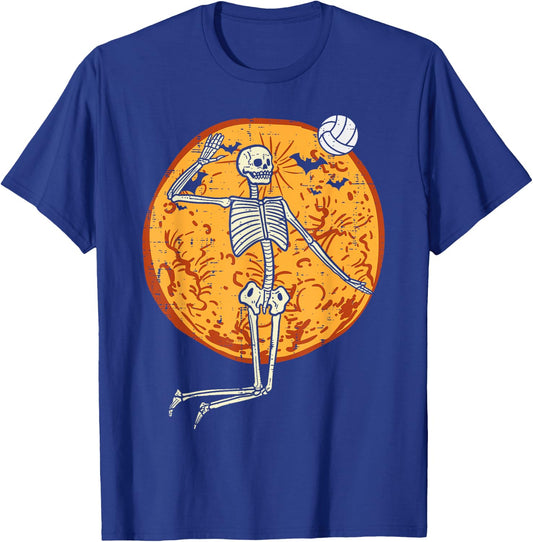 Volleyball Skeleton Full Moon Sports Halloween Girls Women T-Shirt - T-Shirt | Royal