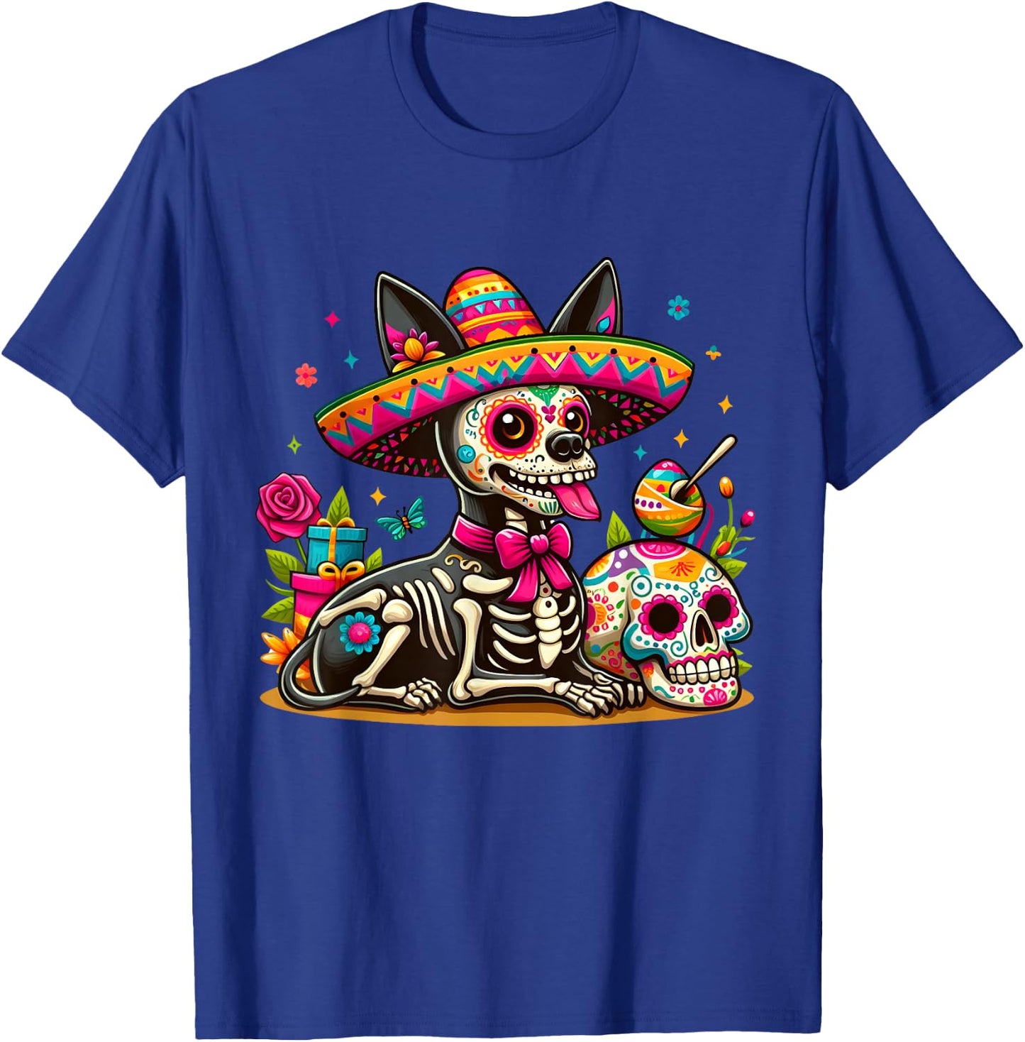 Cinco De Mayo Sugar Skull Xoloitzcuintli Dog Sombrero T-Shirt - T-Shirt | Royal