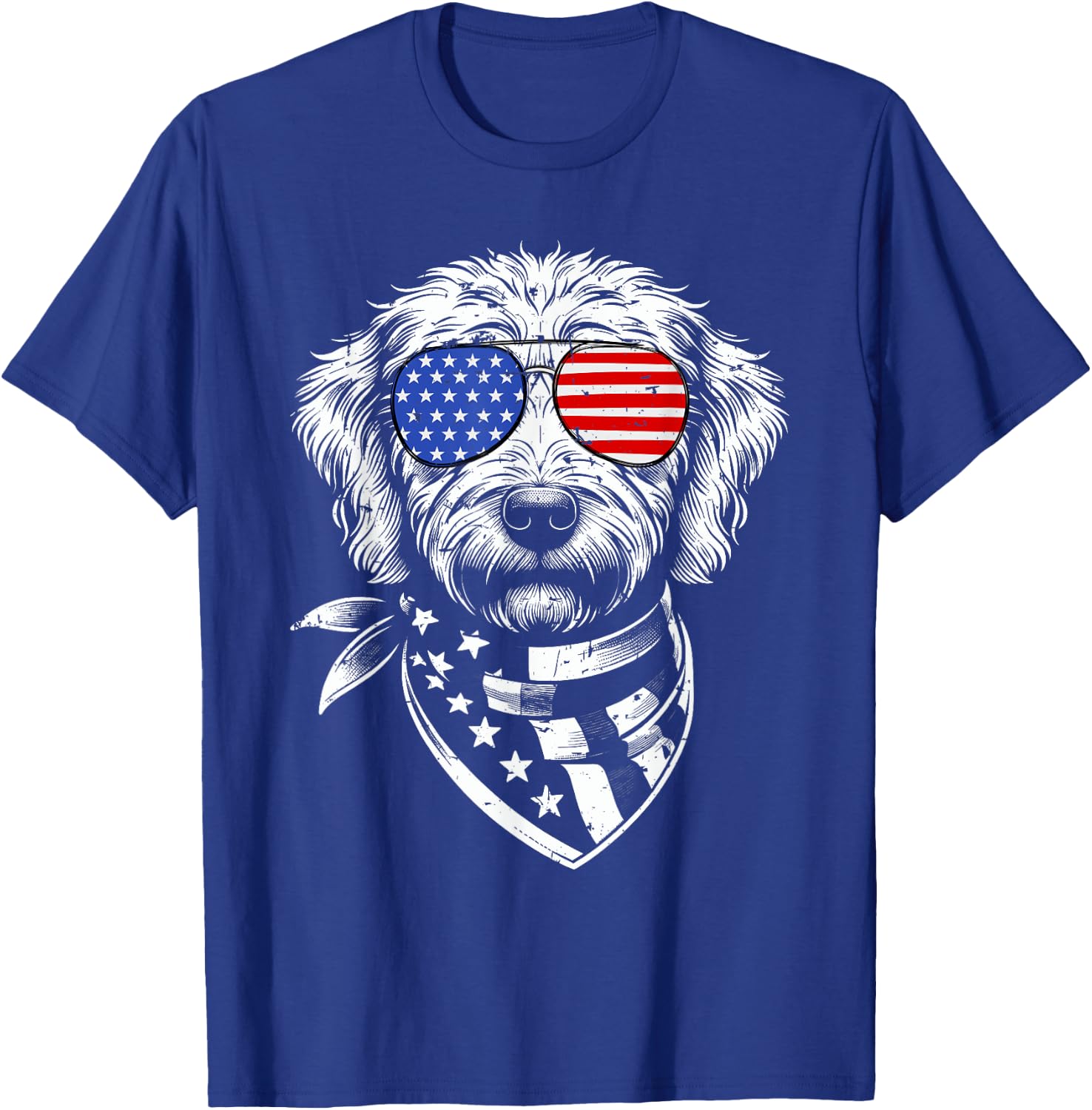 Labradoodle Dog Patriotic 4th of July American US Flag T-Shirt - T-Shirt | Royal