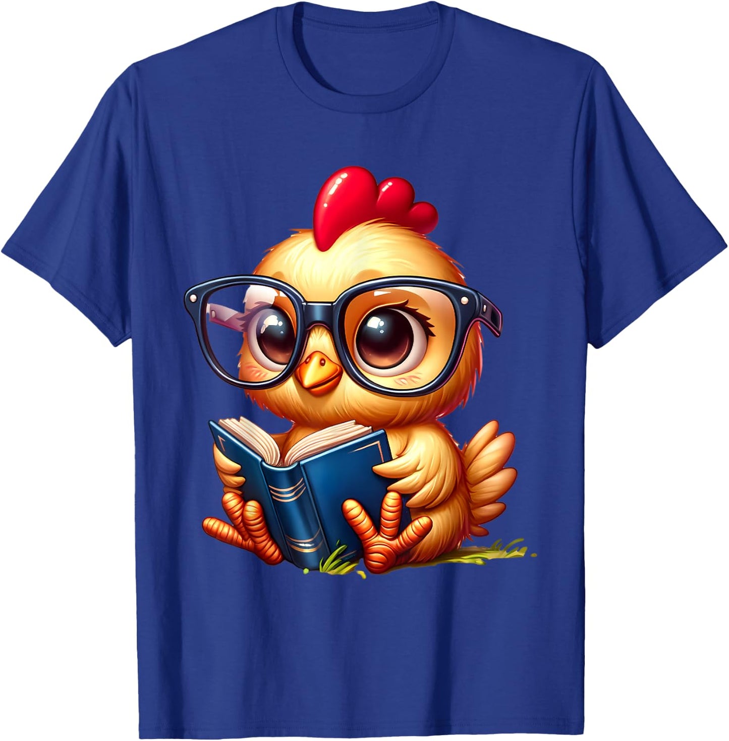 Chicken Reading a Book Farm Animal Chick T-Shirt - T-Shirt | Royal