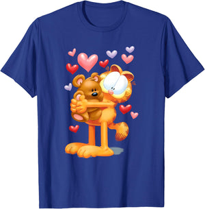 Garfield Hugging Pooky Hearts 3D Valentine's Day Cartoon Cat T-Shirt - T-Shirt | Royal