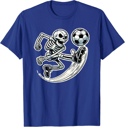 Halloween Skeleton Soccer Player Spooky Kicking Action T-Shirt - T-Shirt | Royal