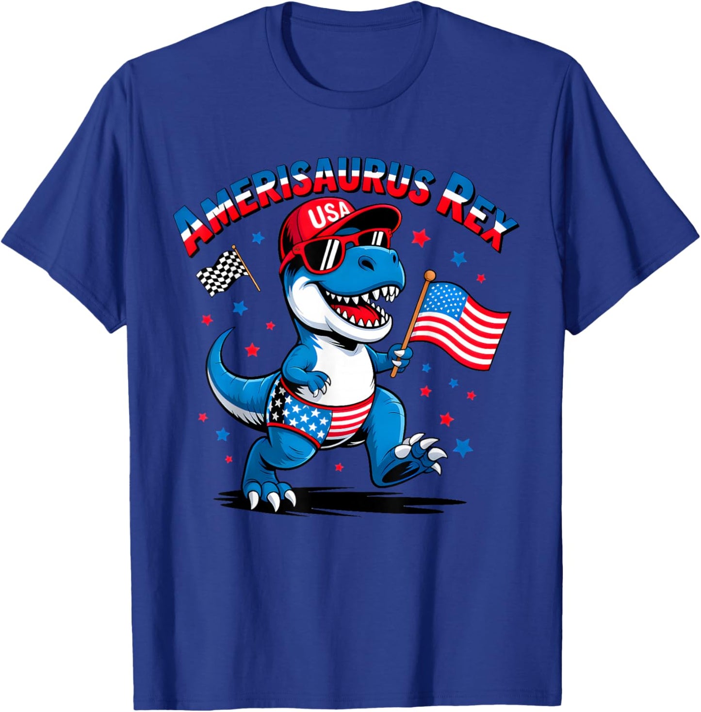 Funny Dinosaur 4th of July Boys Girls Men Amerisaurus T Rex T-Shirt - T-Shirt | Royal