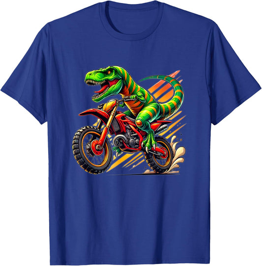 Funny Dirt Bike Boys Kids Dinosaur Motorcycle Riding T-Shirt - T-Shirt | Royal