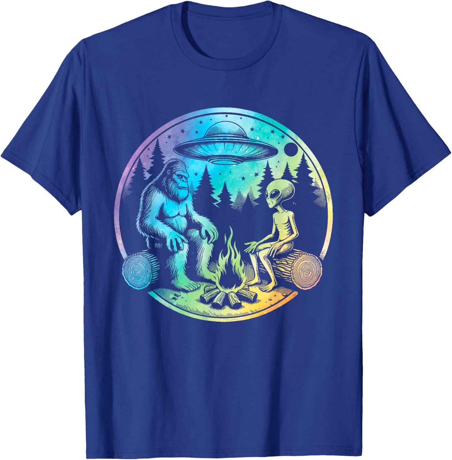 Bigfoot and alien sasquatch camping tie dye T-Shirt - T-Shirt | Royal