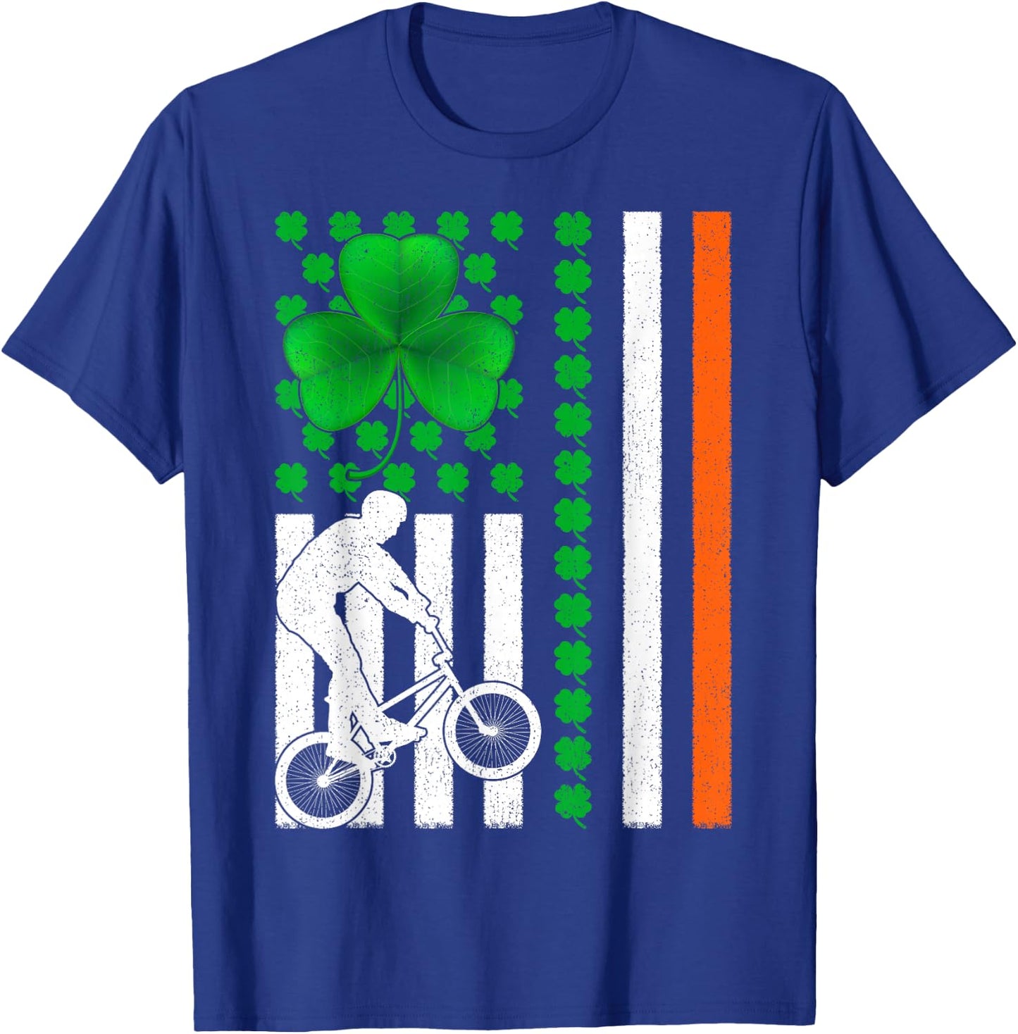 Shamrock Irish American Flag BMX Cycling St Patrick's Day Women Kids Men T-Shirt - T-Shirt | Royal