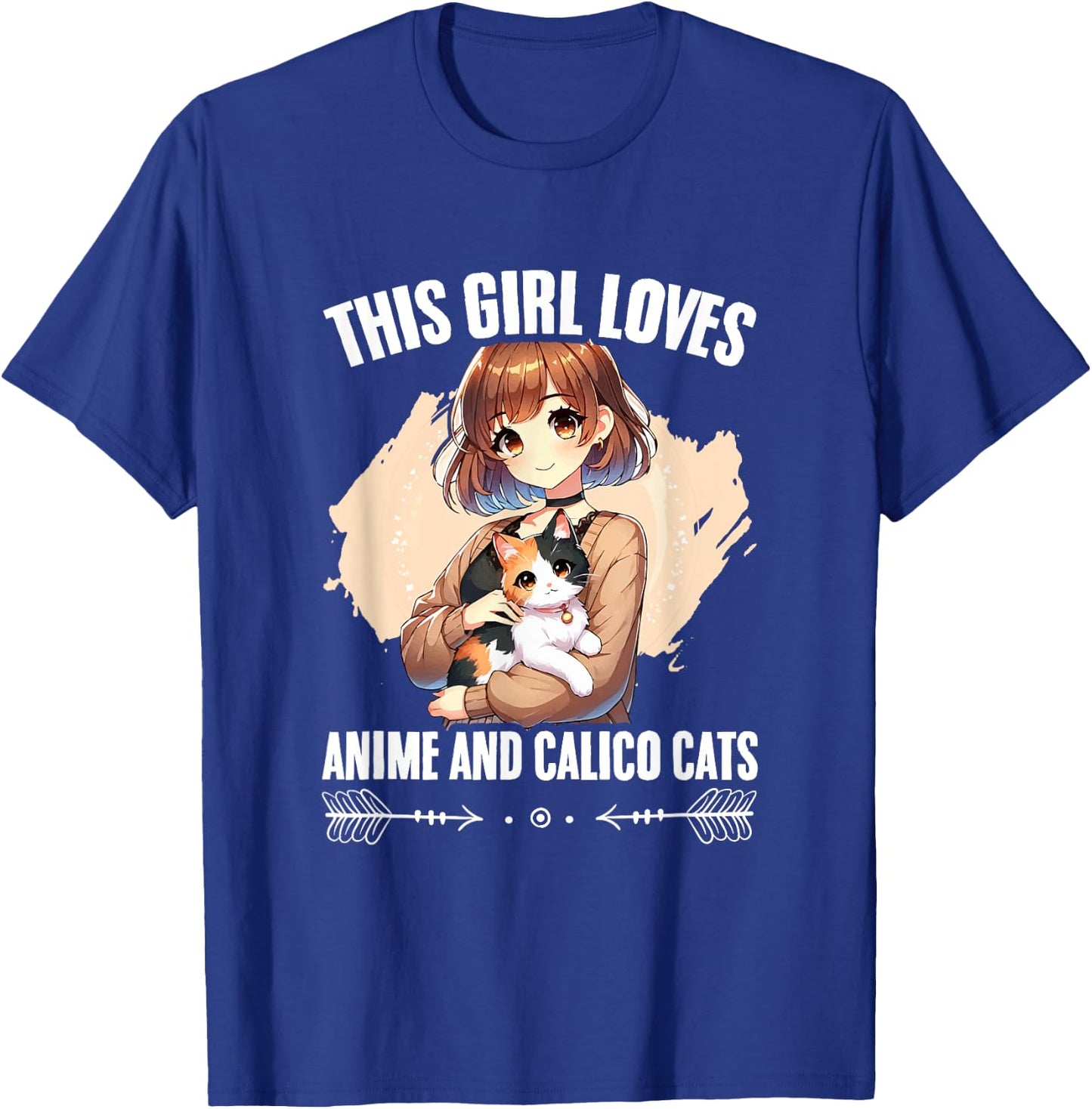 Kawaii Feline Animal Japan Anime Girl And Calico Cat Girl T-Shirt - T-Shirt | Royal