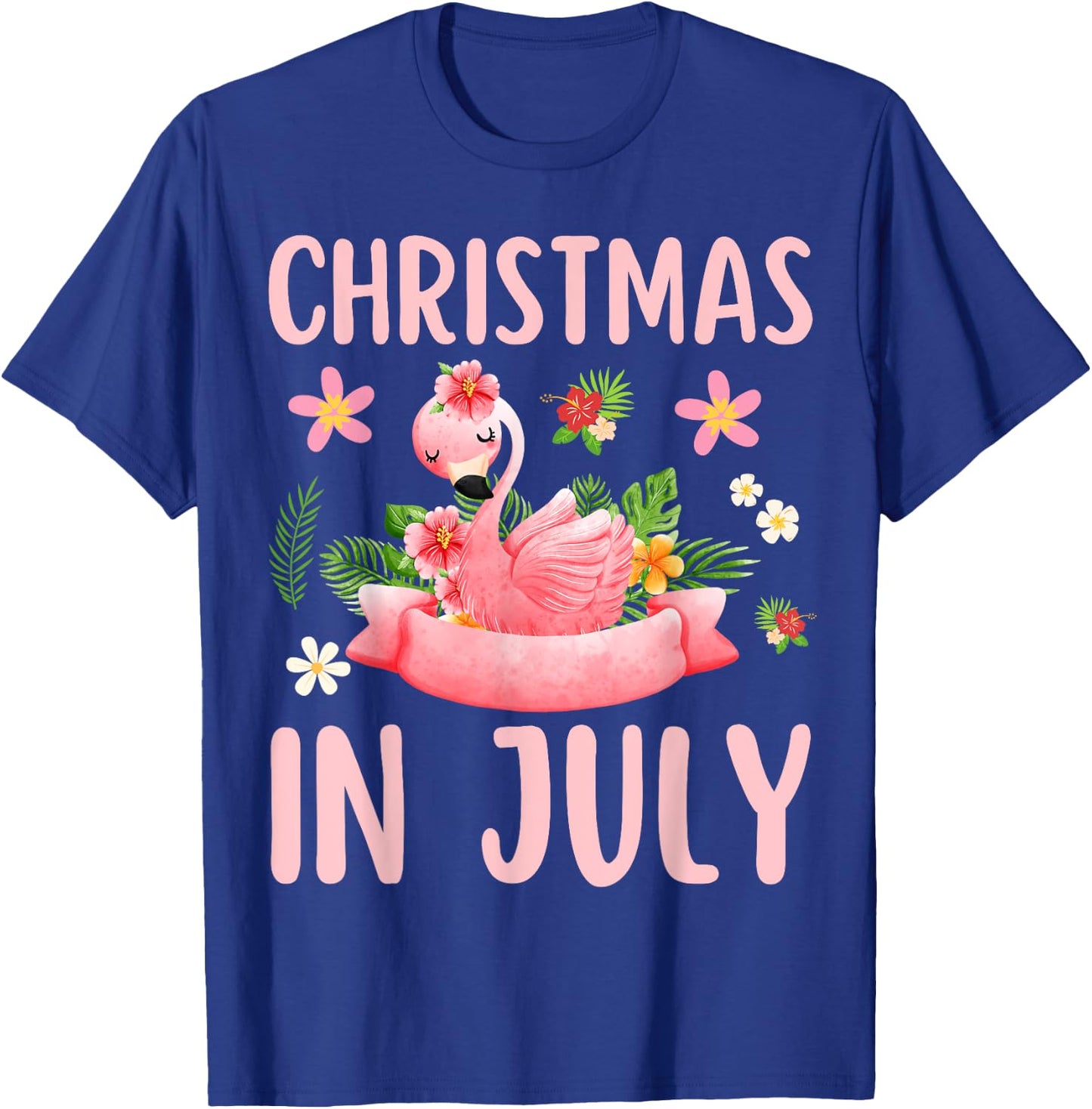 Christmas In July Shirts Pink Flamingo T-Shirt - T-Shirt | Royal
