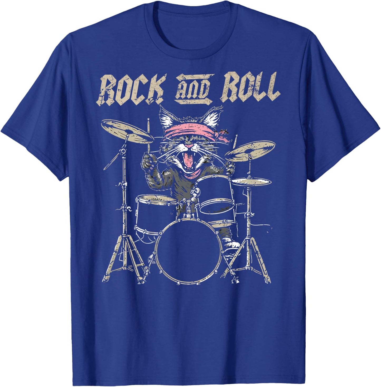 Rock and Roll Cat Drum Vintage ROCK Cat Drummer (ART BACK) Women Kids T-Shirt - T-Shirt | Royal