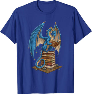Literary Dragon Reading Books - Fantasy Illustration for Bib T-Shirt - T-Shirt | Royal