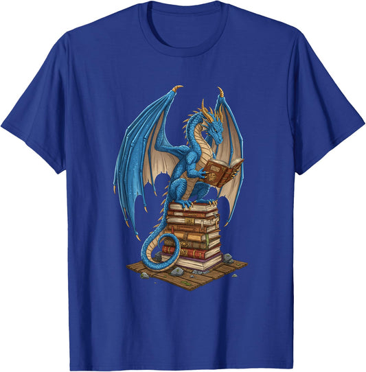 Literary Dragon Reading Books - Fantasy Illustration for Bib T-Shirt - T-Shirt | Royal
