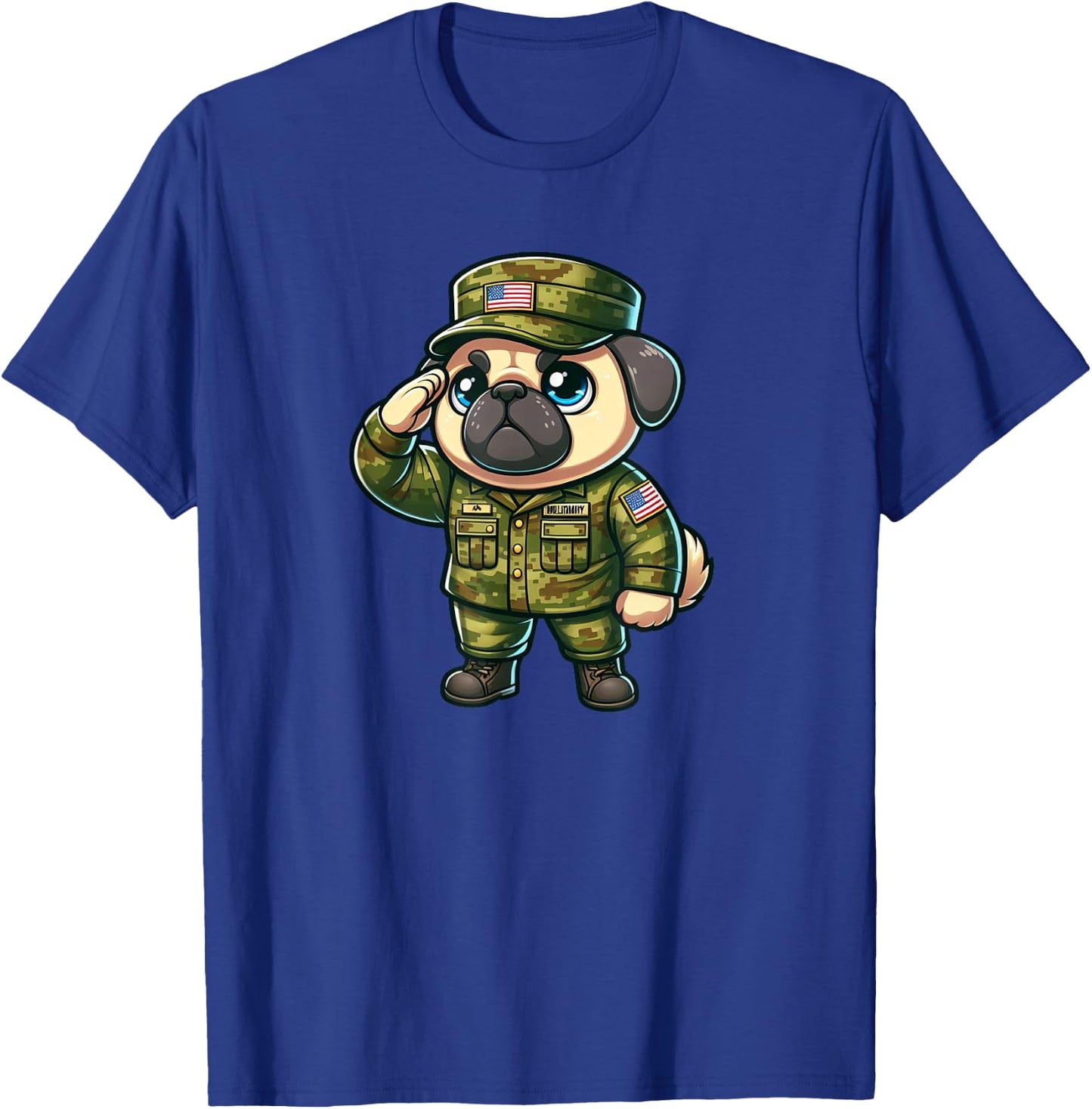 Pug Army Dog Funny Military Women Girls Kids T-Shirt - T-Shirt | Royal