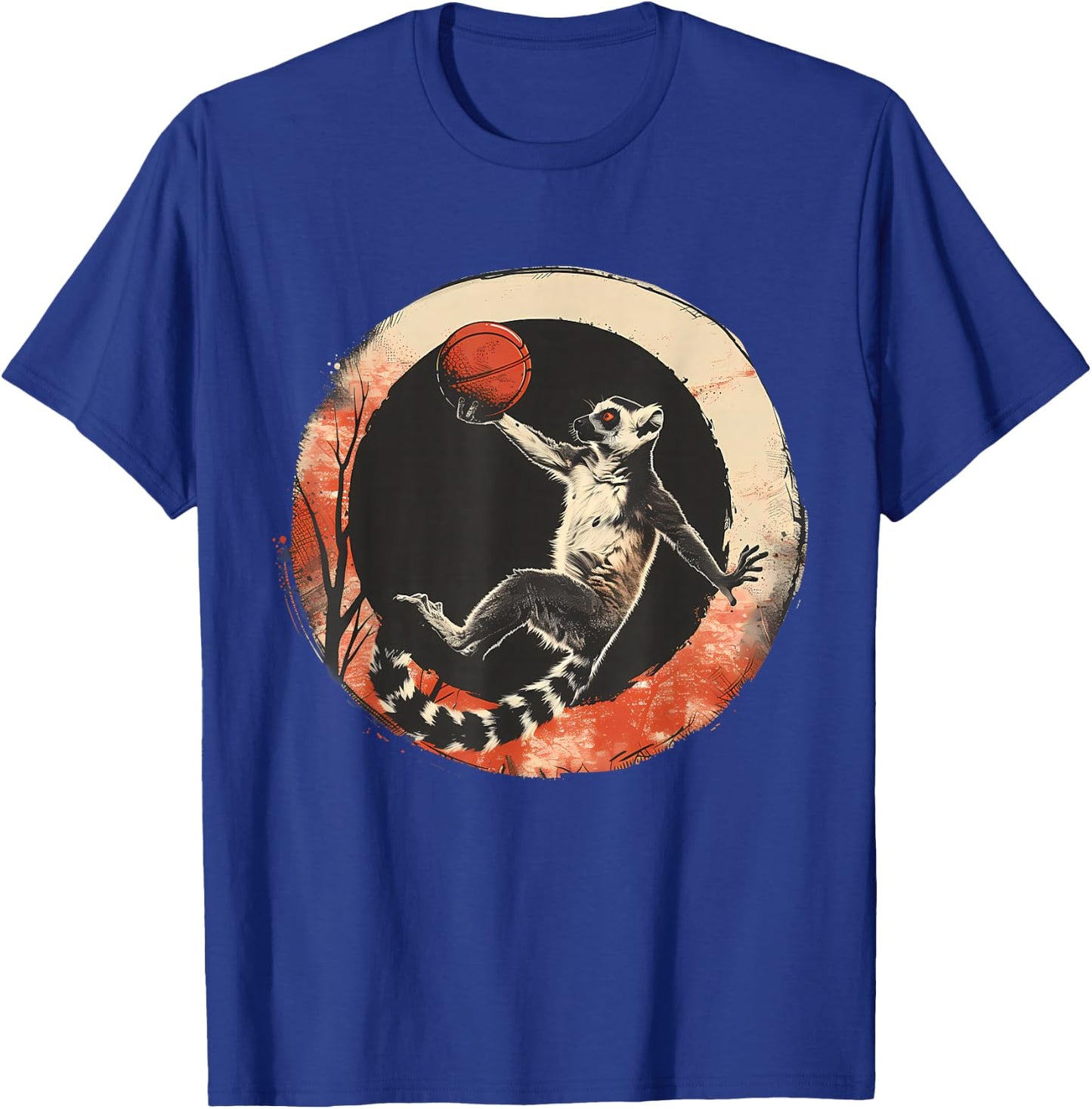 Basketball Lemur Drawing Basketball Player Animal Art T-Shirt - T-Shirt | Royal