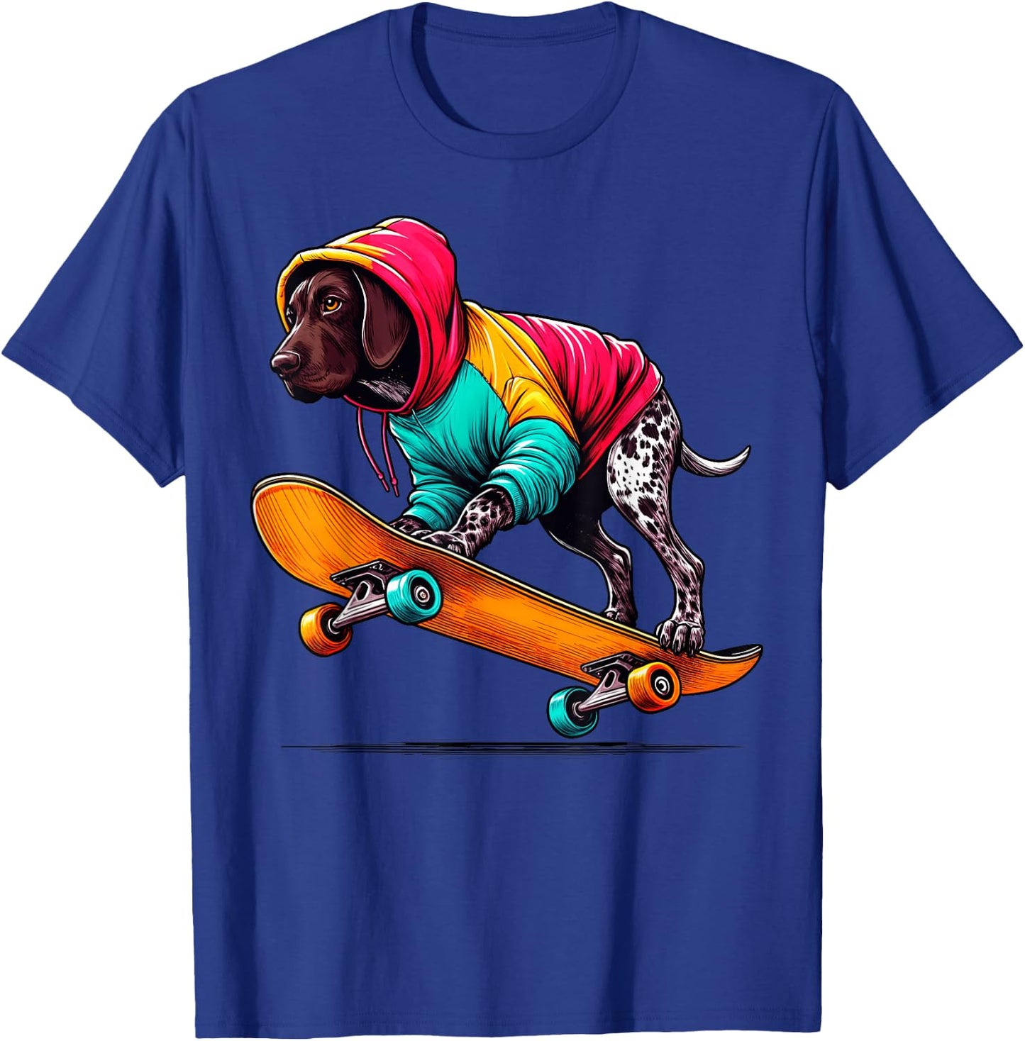 Cool German Shorthaired Pointer Dog Skateboarding Art T-Shirt - T-Shirt | Royal