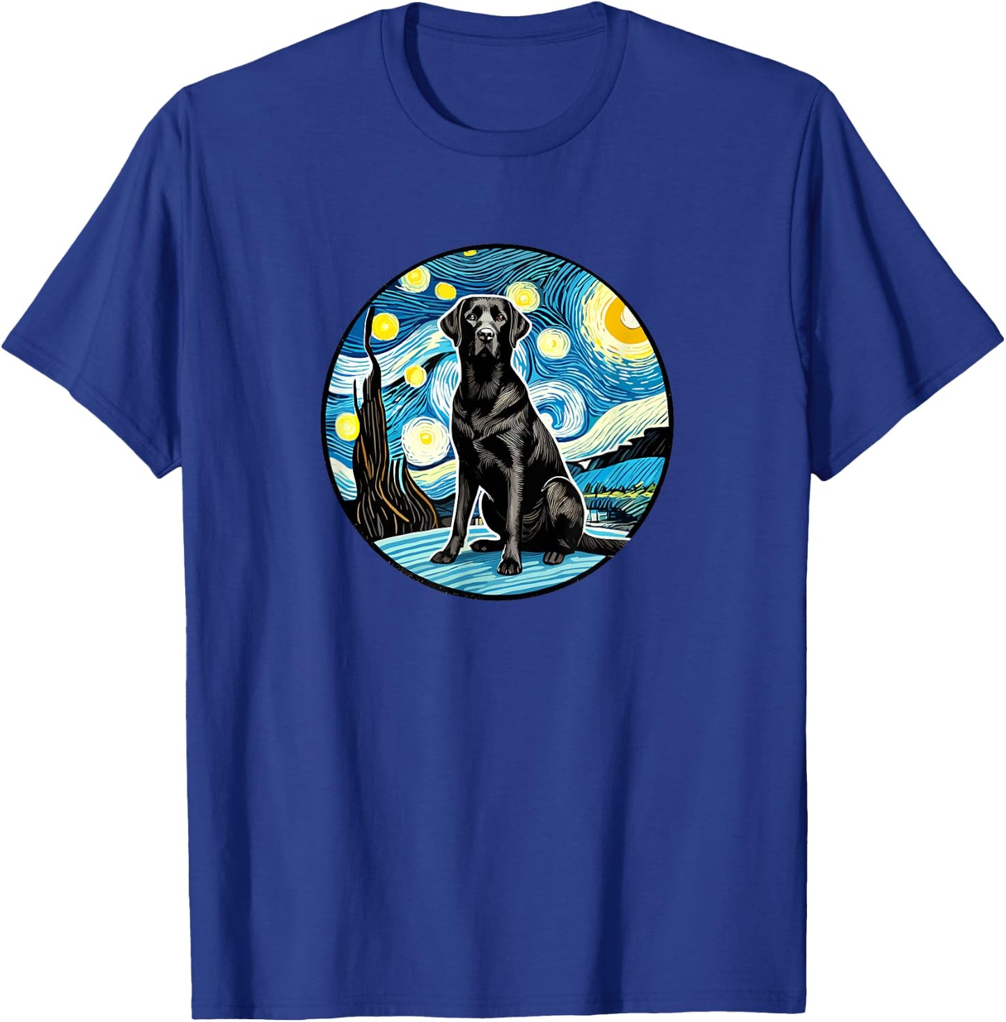 Black Labrador Retriever Lab - Van Gogh Starry Night Style T-Shirt - T-Shirt | Royal