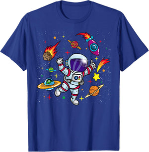 Outer Space Gift Sci Fi- Boys & Girls Astronaut T-Shirt - T-Shirt | Royal