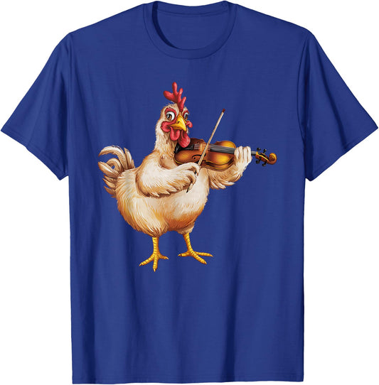 Funny Musician Violinist Cute Chicken Playing Violin T-Shirt - T-Shirt | Royal