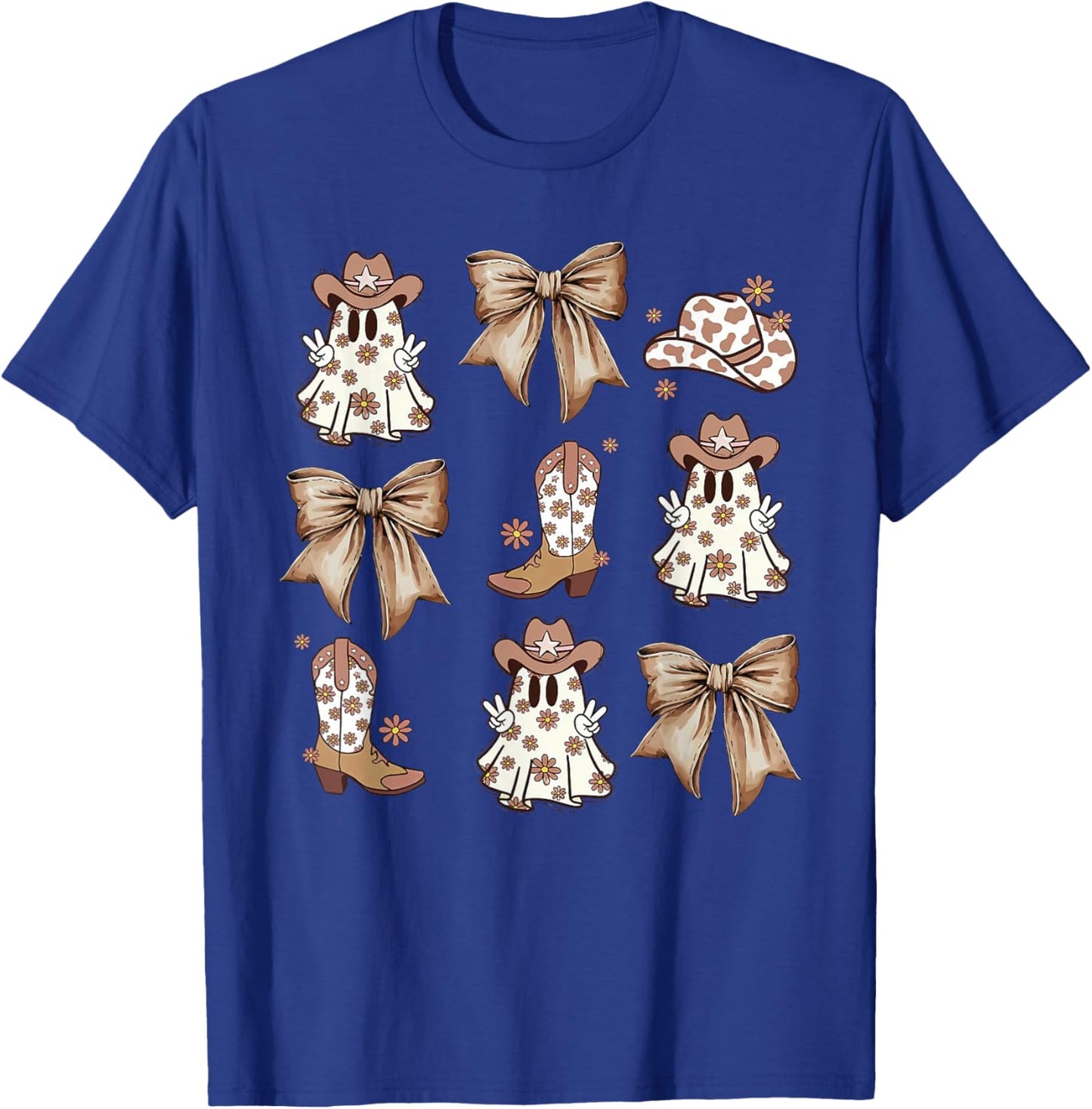 Coquette Bow Spooky Funny Ghost Cowboy Western Halloween T-Shirt - T-Shirt | Royal
