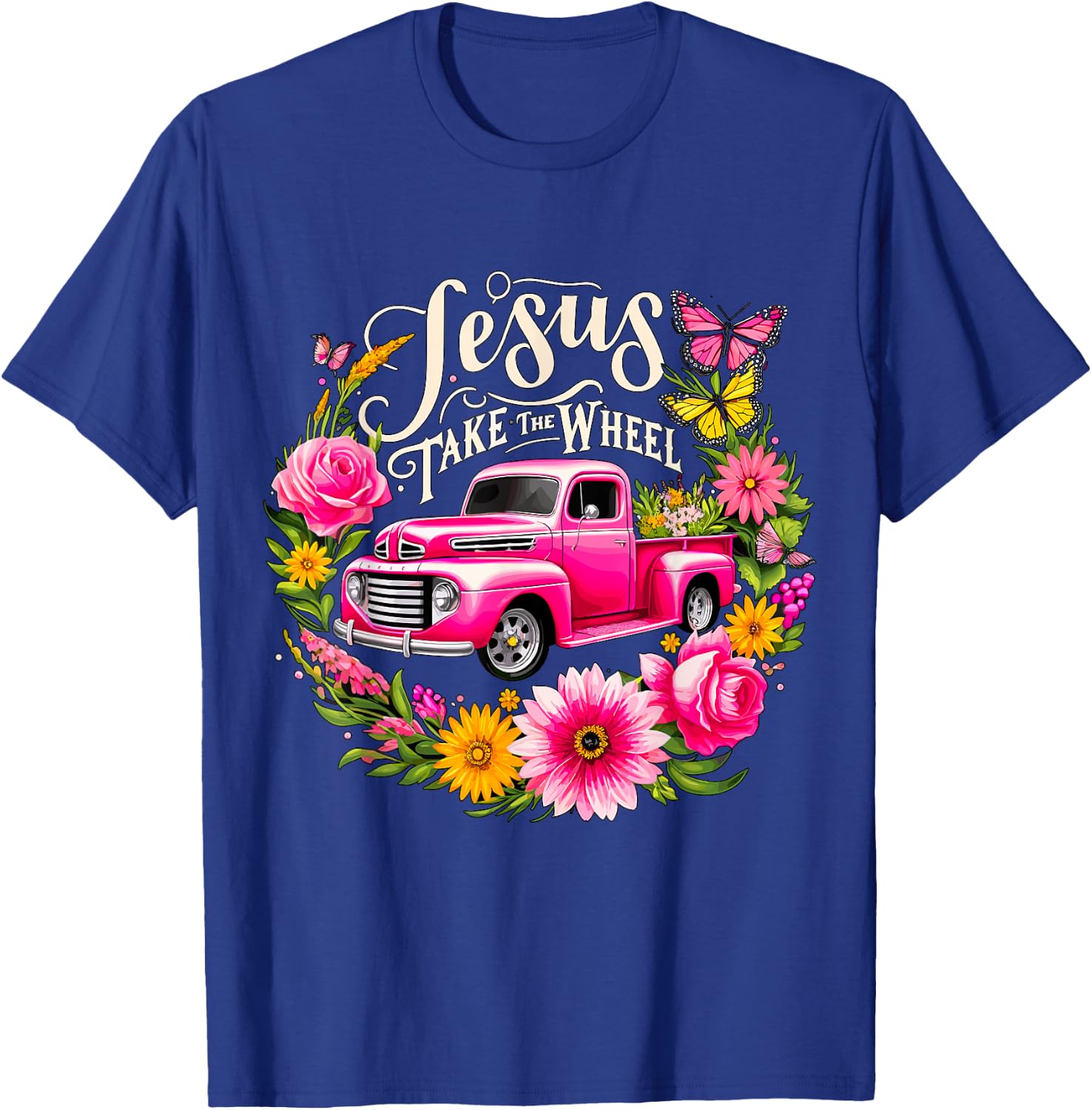 Jesus take the Wheel Floral Farm Truck Christmas Xmas T-Shirt - T-Shirt | Royal