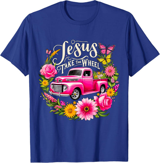 Jesus take the Wheel Floral Farm Truck Christmas Xmas T-Shirt - T-Shirt | Royal
