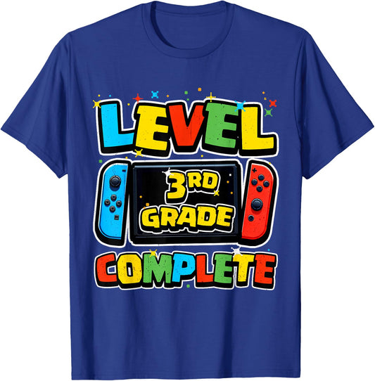 Level 3rd Grade Complete Gamer Boys Girls Kids Class of 2026 T-Shirt - T-Shirt | Royal