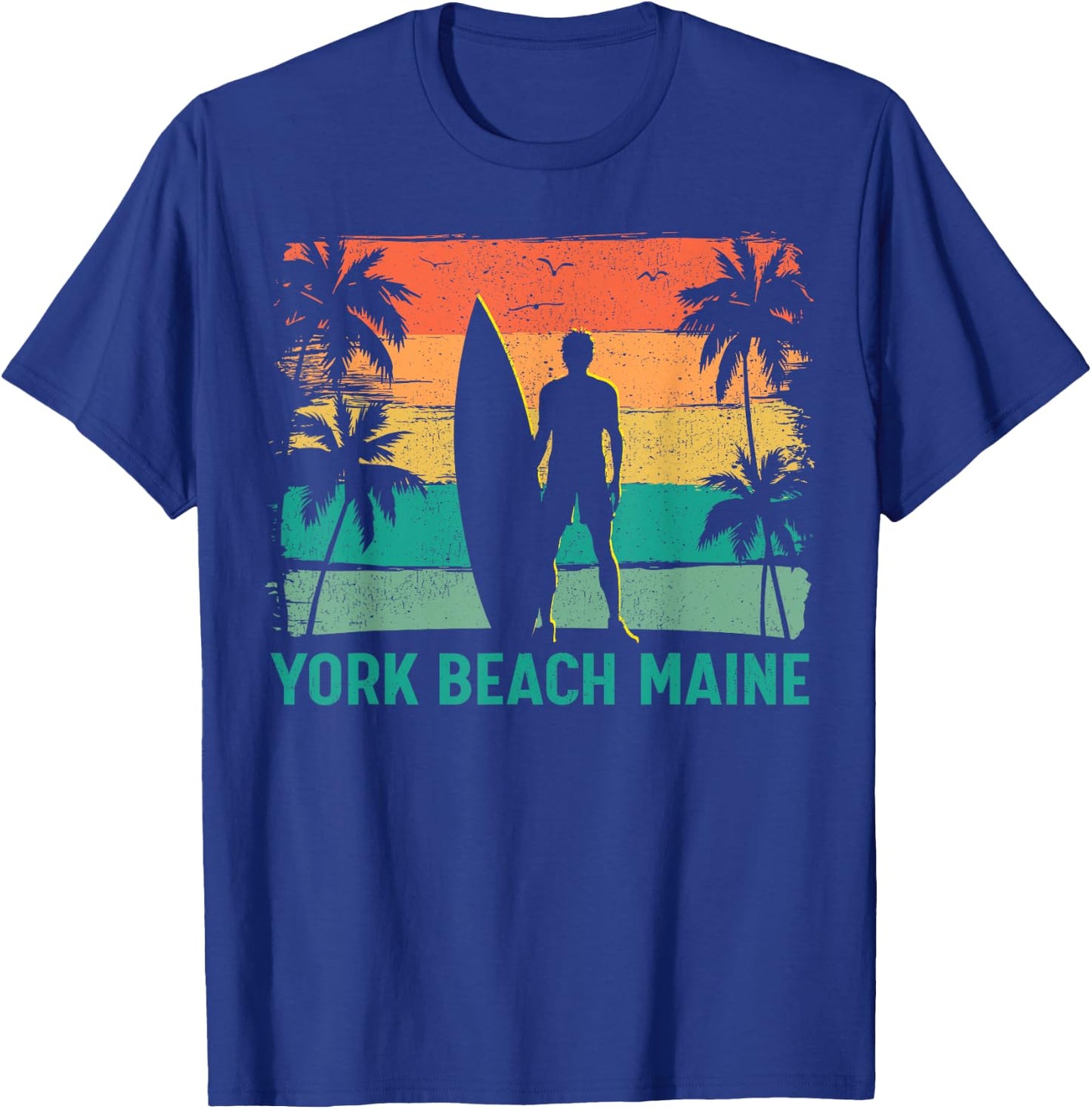 Summer Surf Vintage Maine York Beach Surfing Men Women Kids T-Shirt - T-Shirt | Royal