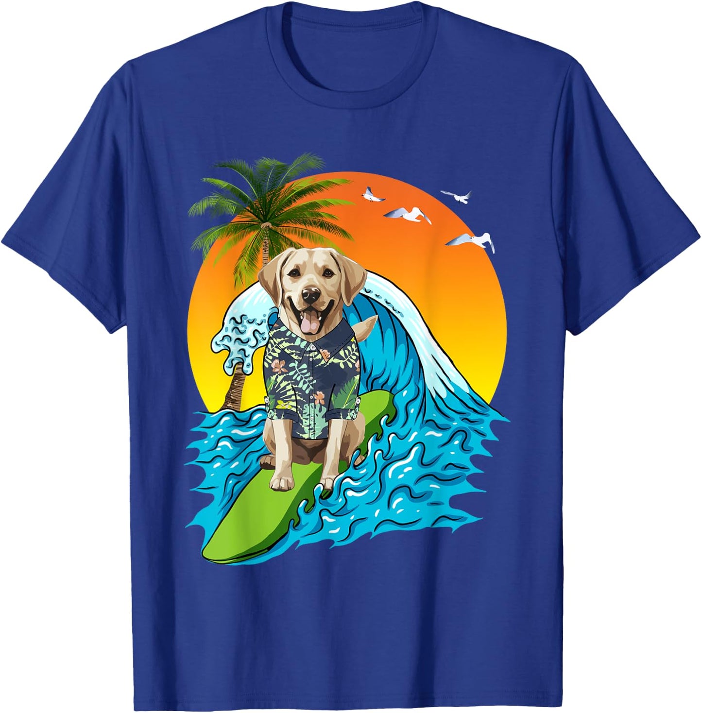 Labrador Retriever Dog Surfing Surfer Hawaii Summer Vibes Men Women Kids T-Shirt - T-Shirt | Royal