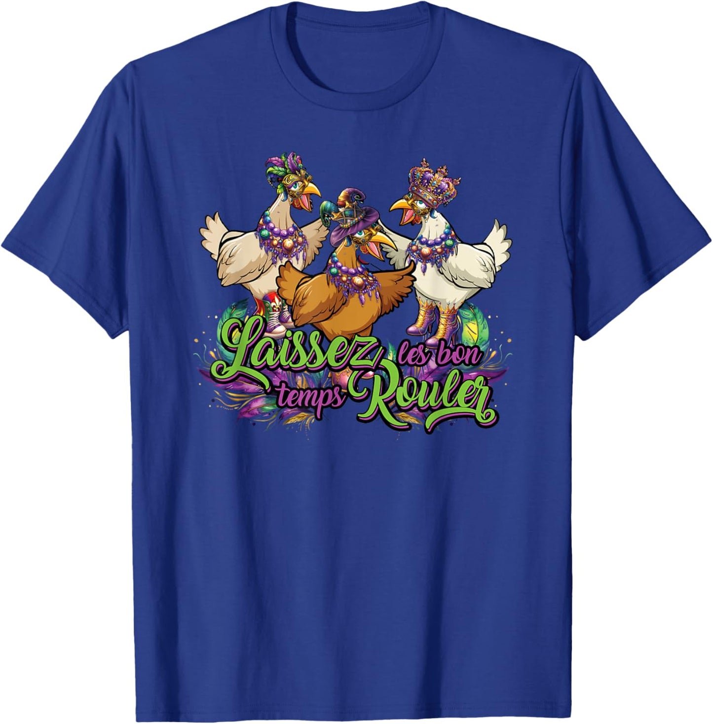 Mardi Gras Chicken Run Chicken Chase Fat Tuesday Carnival T-Shirt - T-Shirt | Royal