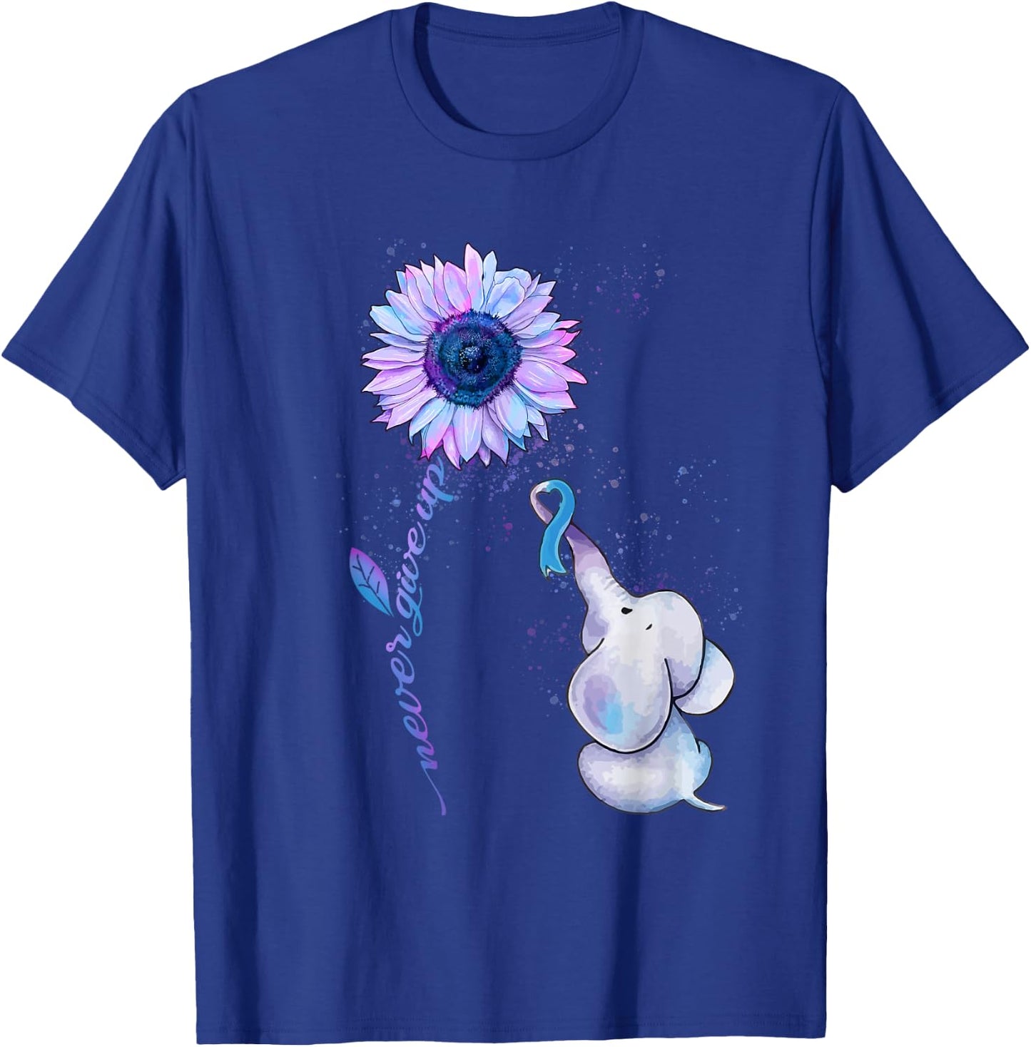 Suicide Prevention Awareness Teal & Purple Ribbon Elephant T-Shirt - T-Shirt | Royal