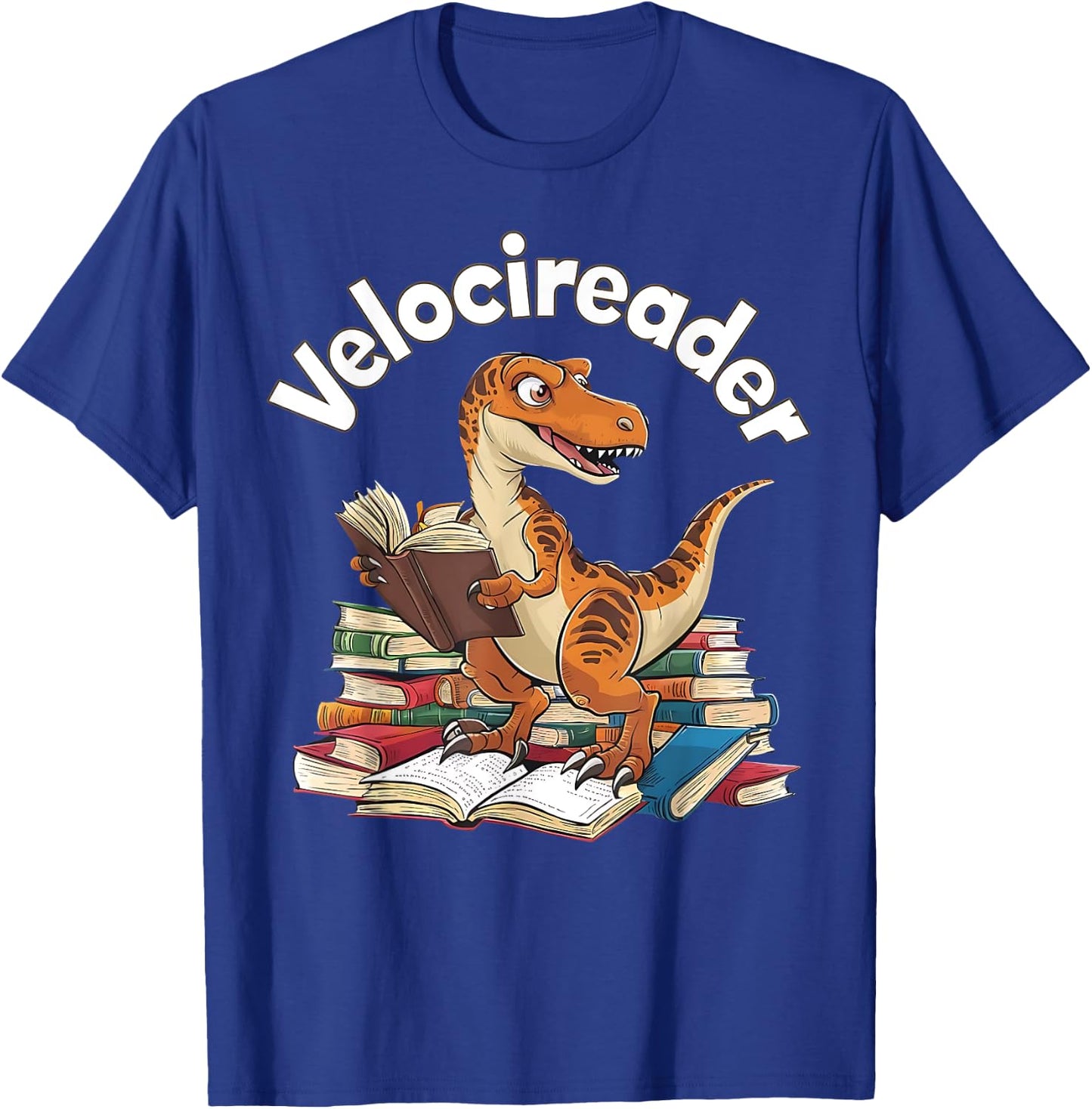 Velocireader Funny Velociraptor Dinosaur Reading Book Lover T-Shirt - T-Shirt | Royal