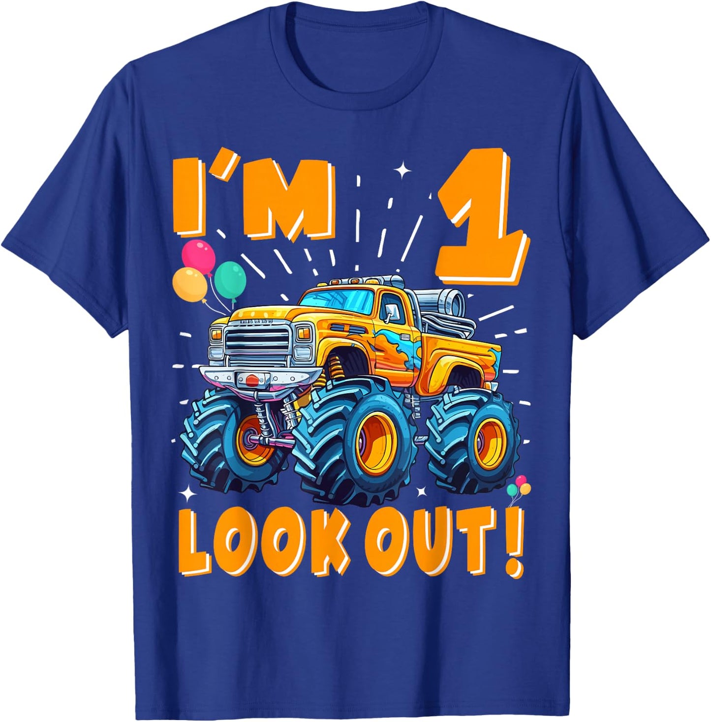 One 1st Birthday Boy Monster Truck Car 1 Year Old T-Shirt - T-Shirt | Royal