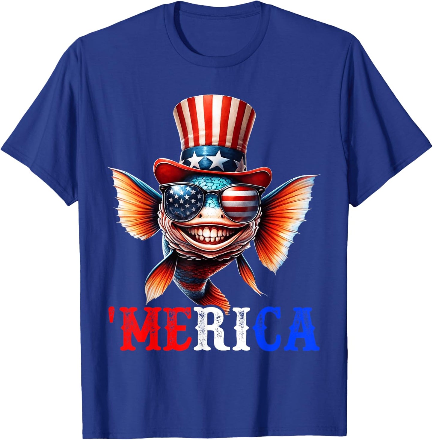 Merica Fish Patriotic 4th of July Funny Men Women T-Shirt - T-Shirt | Royal