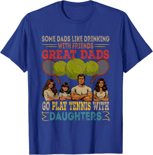 Dads Go Play Tennis With Daughters Three Cute Daughters T-Shirt - T-Shirt | Royal