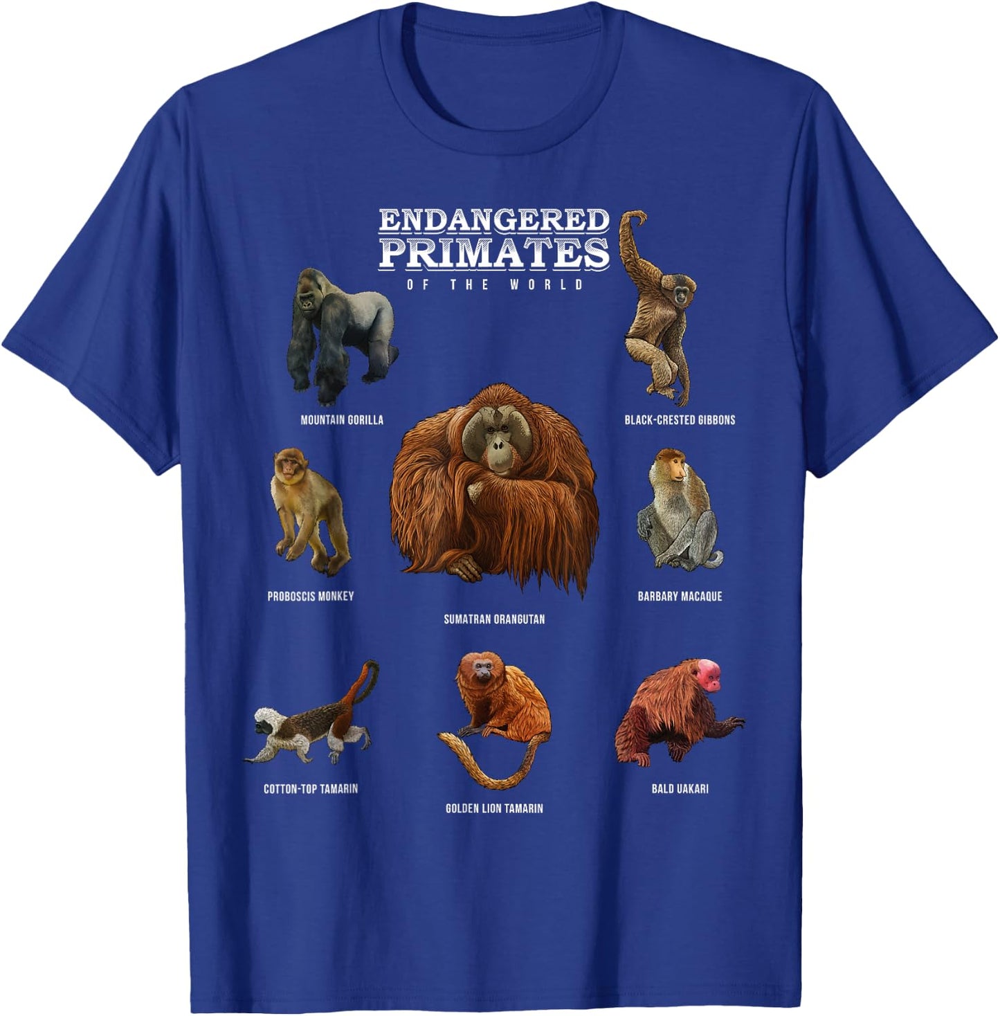 Endangered Primates of the World Shirt Wildlife Zoology Wild T-Shirt - T-Shirt | Royal