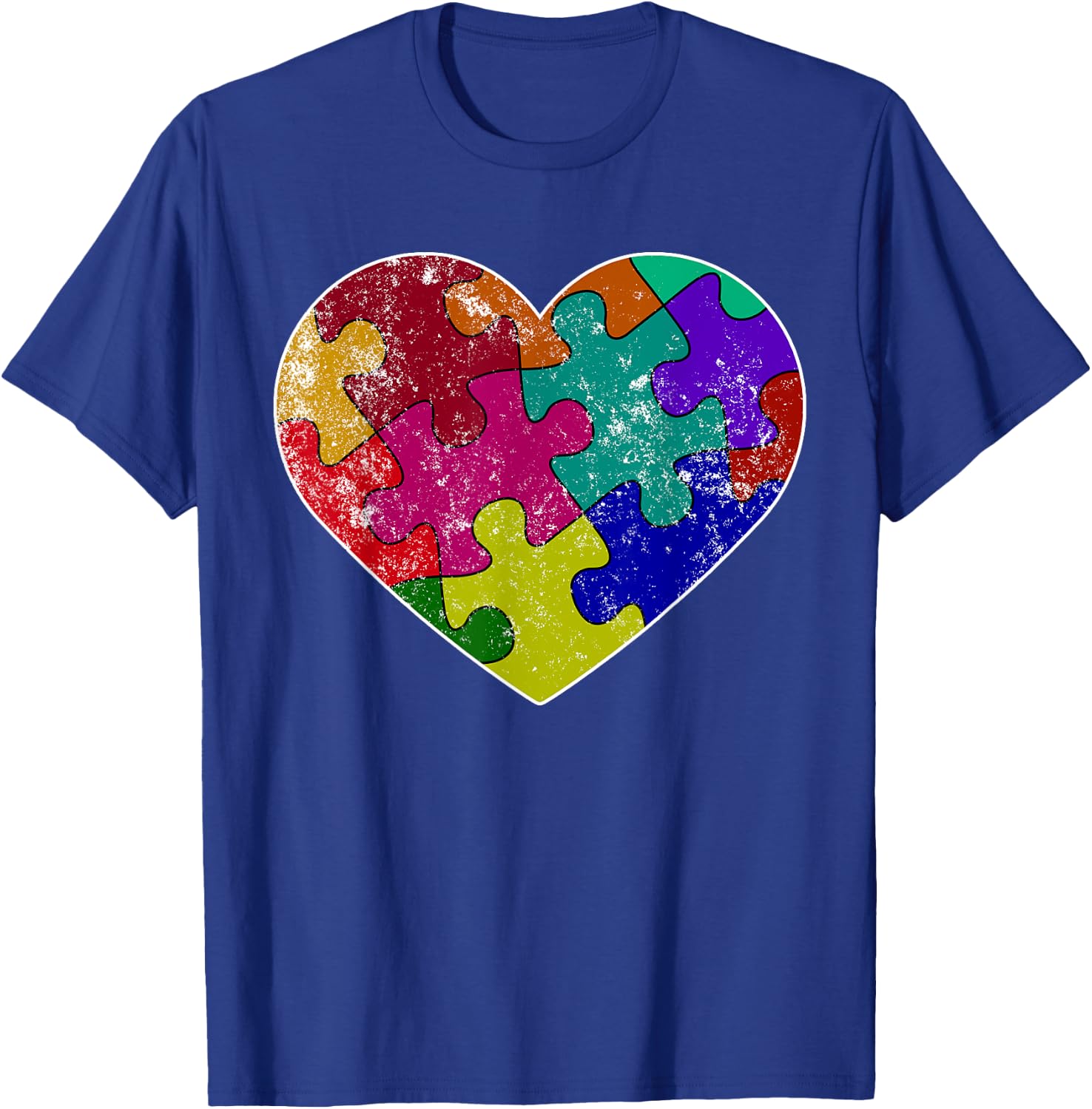 Heart Autism Puzzle Piece Shirt - Autism Vintage Print T-Shirt - T-Shirt | Royal