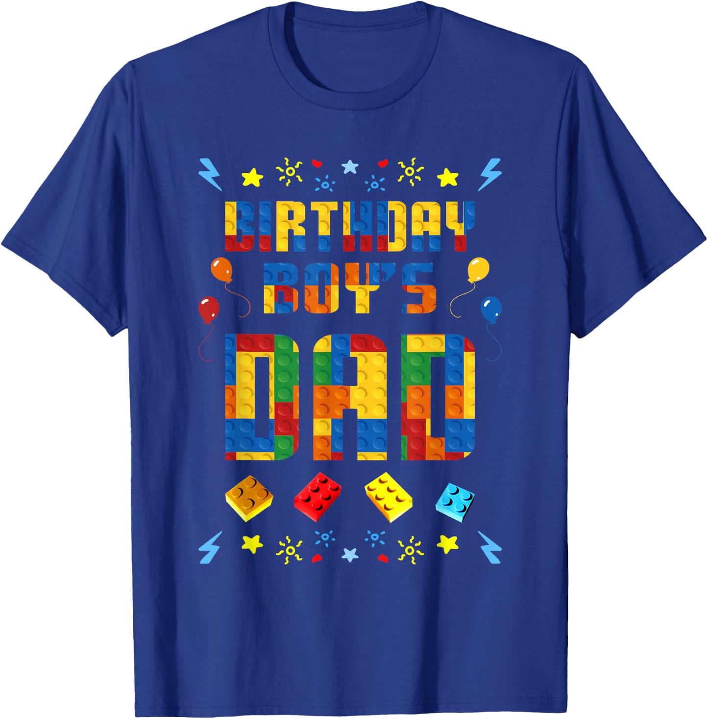 Birthday Boy's Dad Master Builder Building Blocks Family T-Shirt - T-Shirt | Royal