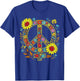 Feminist Peace Symbol Vintage Floral Hippie Women Sunflower T-Shirt - T-Shirt | Royal