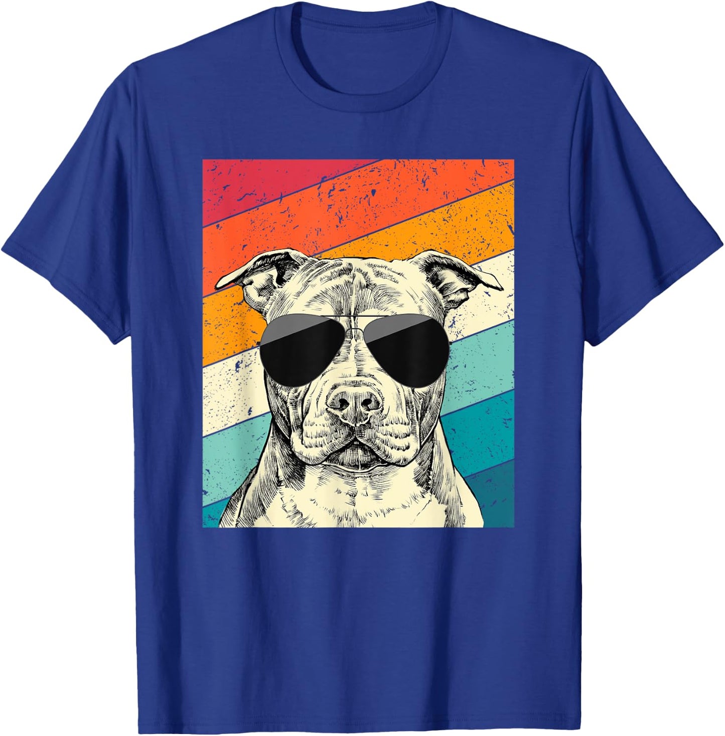 Retro Vintage Pit Bull with Sunglasses Pittie Dog Lovers T-Shirt - T-Shirt | Royal