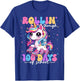 Rollin' Through 100 Days Of School 100th Day Unicorn Teacher T-Shirt - T-Shirt | Royal
