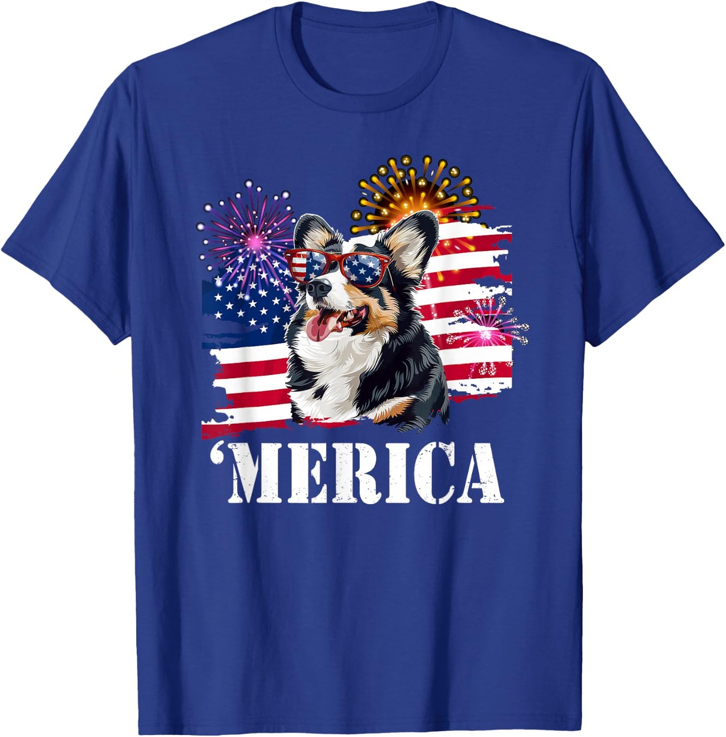 Funny USA Flag 4th 'Merica Black Tricolor Corgi Lover T-Shirt - T-Shirt | Royal